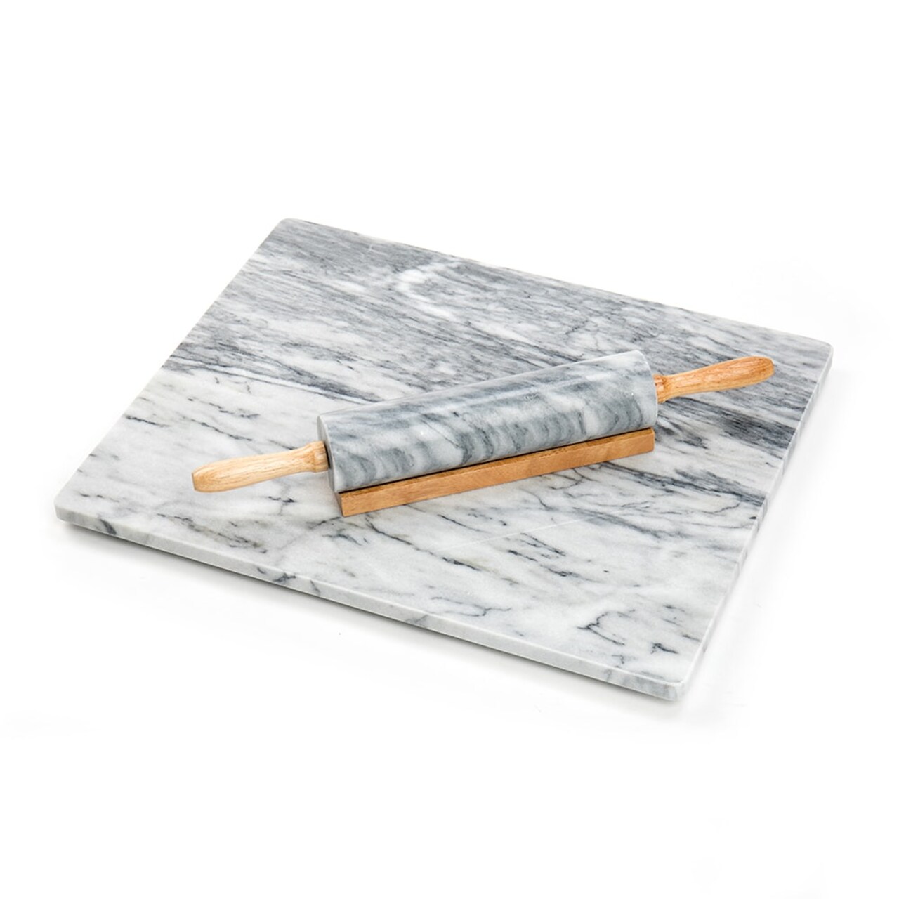 Fox Run Gray Marble Pastry Board and Matching Rolling Pin Gift Set